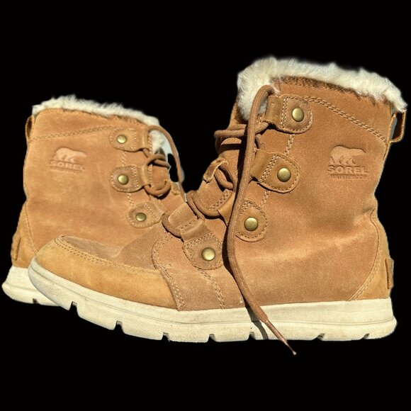 Sorel Explorer Joan Warm Waterproof Suede Winter Boots Size 8.5 Color Camel - Picture 1 of 10